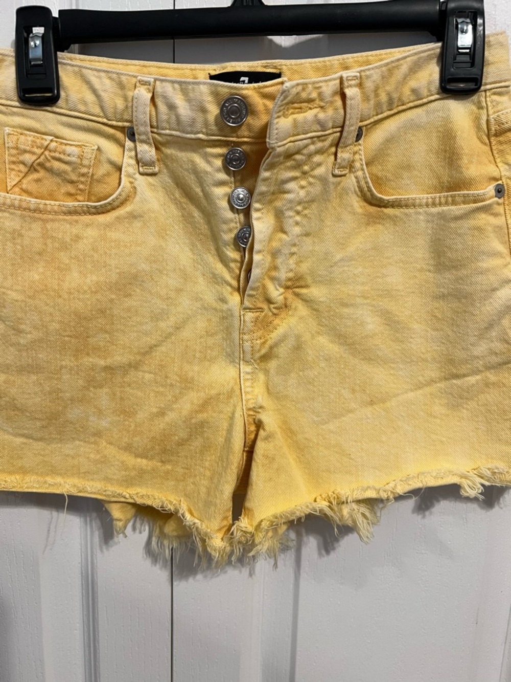 7 For All Mankind Yellow Frayed Hem Denim Shorts - Women - Picture 5 of 8